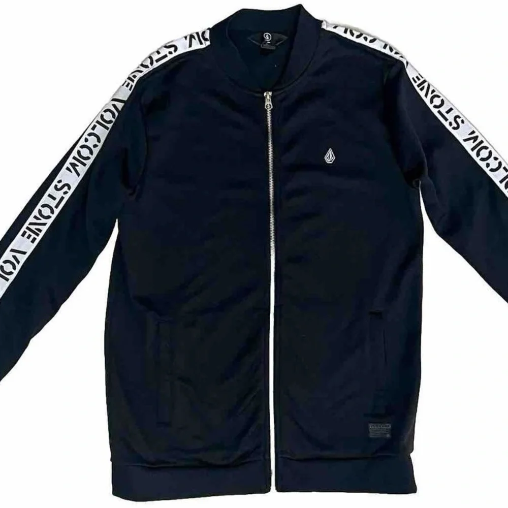 VOLCOM Stone Album Full-Zip Black Track Jacket Sleeve Logo Lettering Men’s Small